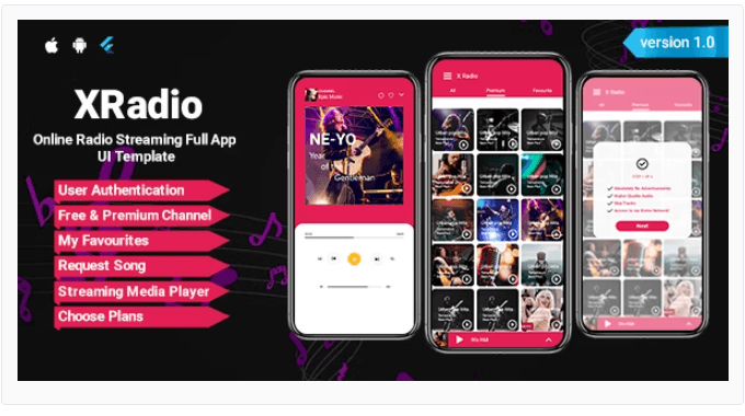 XRadio - Online Radio Streaming Flutter App UI Kit